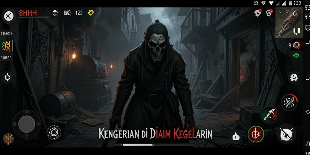 Tampilan gameplay menegangkan dari 8HHH dengan suasana horror.