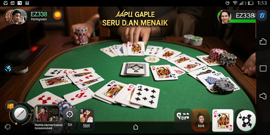 Screenshot gameplay EZ338 menampilkan momen seru bermain gaple.