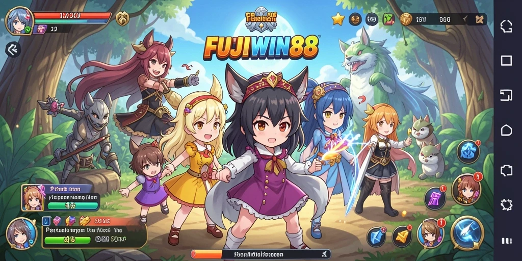 Screenshot gameplay FUJIWIN88 menampilkan pertempuran karakter anime.