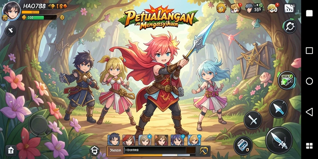 Screenshot gameplay HAO788 menampilkan aksi karakter anime yang dinamis.