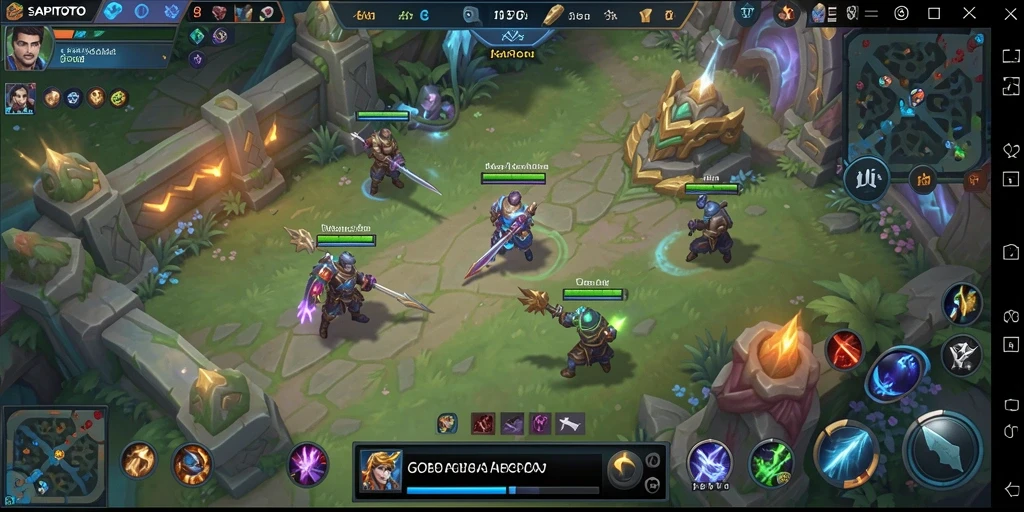 Screenshot gameplay menampilkan karakter-karakter siap bertarung di arena MOBA.